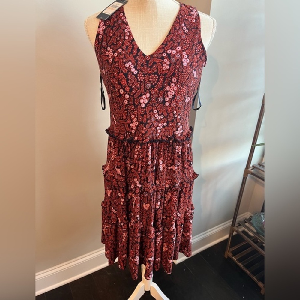 Tommy Hilfiger sleeveless tiered dress burgundy red NEW